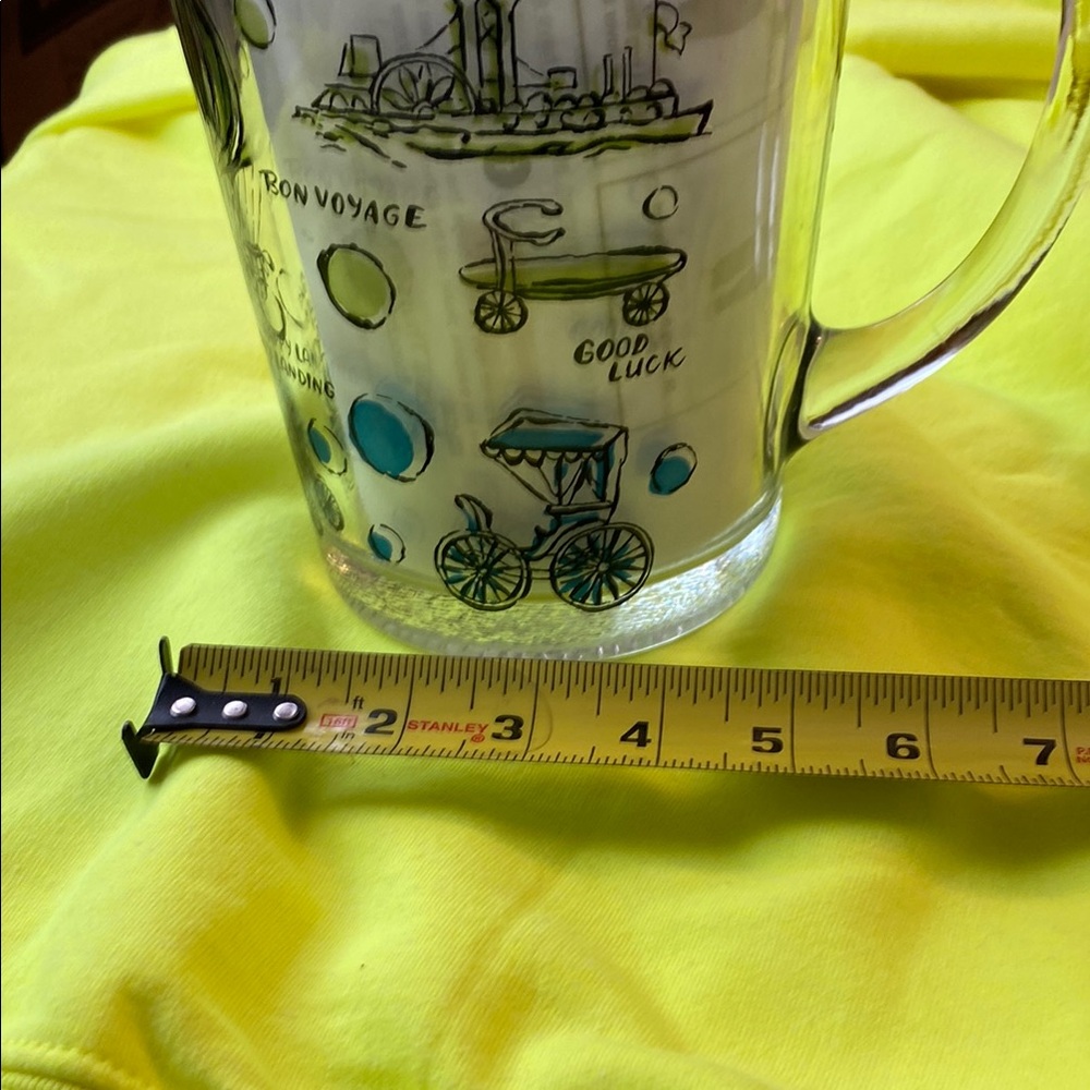 Vintage Mid Century Bon Voyage Train Travel Themed Clear Glass Pitcher - Picture 2 of 9